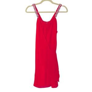 Hailey Logan Neon Orange Prom Dress Womens 4 Short Draped Barbie Mini Rhinestone